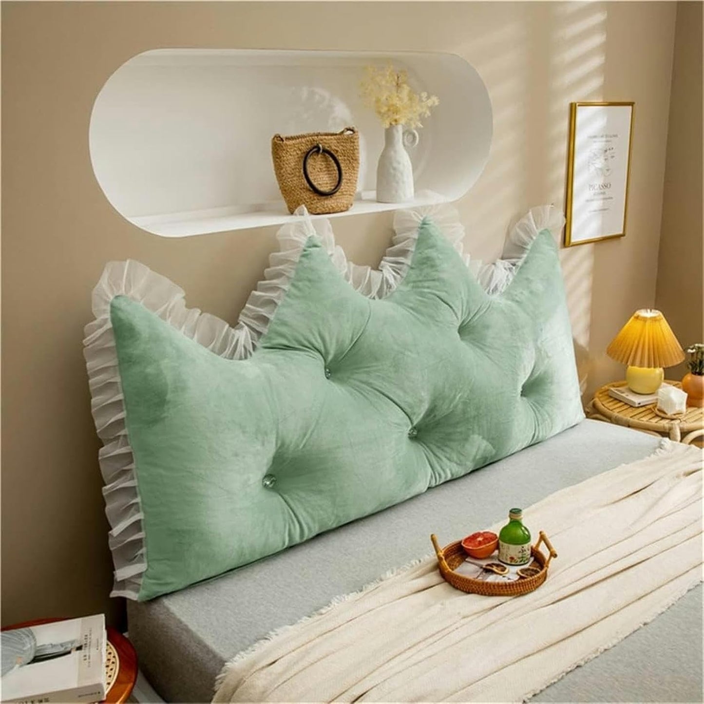 Reading Pillows Large Backrest Bed Back Cushion Wedge Lumbar Support Rest Pillow, Solid Color Headboard Pillow Bed Backrest Bolster for Dorm Room Daybed Full Size, Green