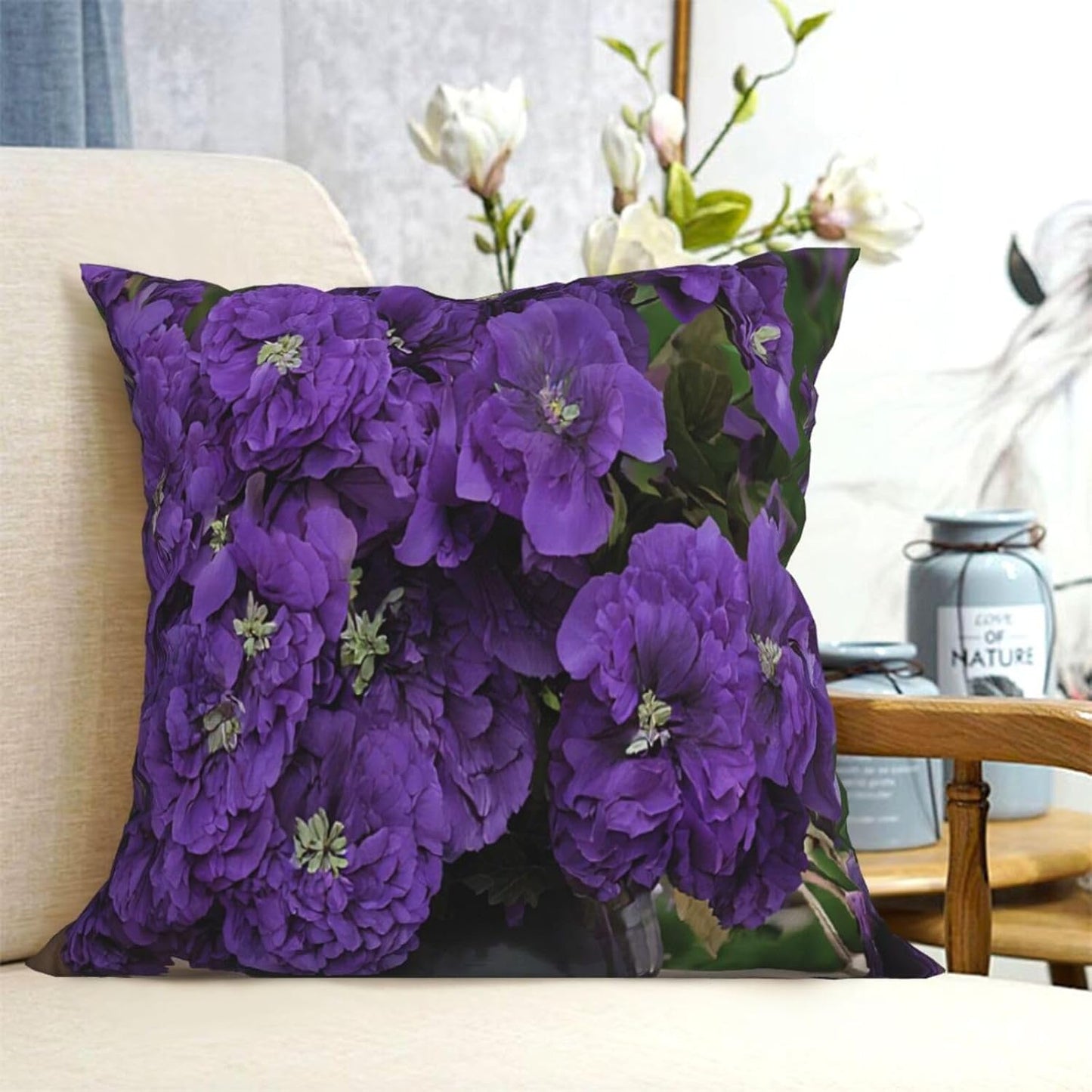 All-Season Square Pillow Covers 18"X18", Lavender Bouquet, Decorative Throw Pillow Covers for Sofa Bed Couch, Hidden Zipper Cushion Cover, Square Lumbar & Accent Pillowcases for Home Decor