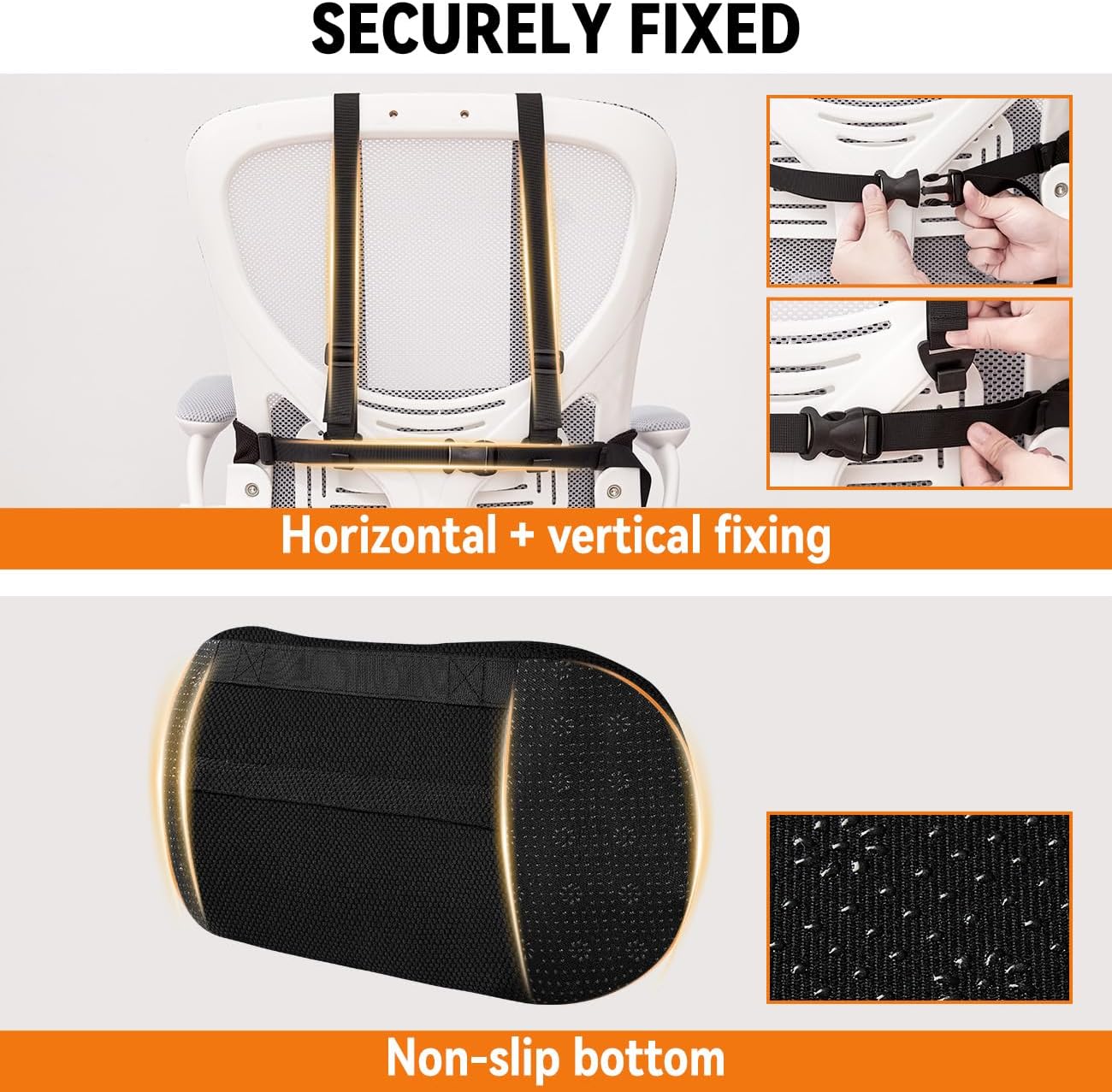 Lumbar Support Pillow for Office Chair and Car,Back Support for Office Chair Cushion,Adjustable Straps Securely Fixed Car Lumbar Support Pillow (Black, for Office Chiar)