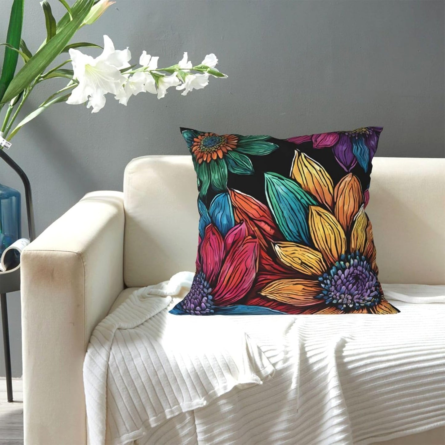 All-Season Square Pillow Covers 18"X18", Sunflowers, Decorative Throw Pillow Covers for Sofa Bed Couch, Hidden Zipper Cushion Cover, Square Lumbar & Accent Pillowcases for Home Decor