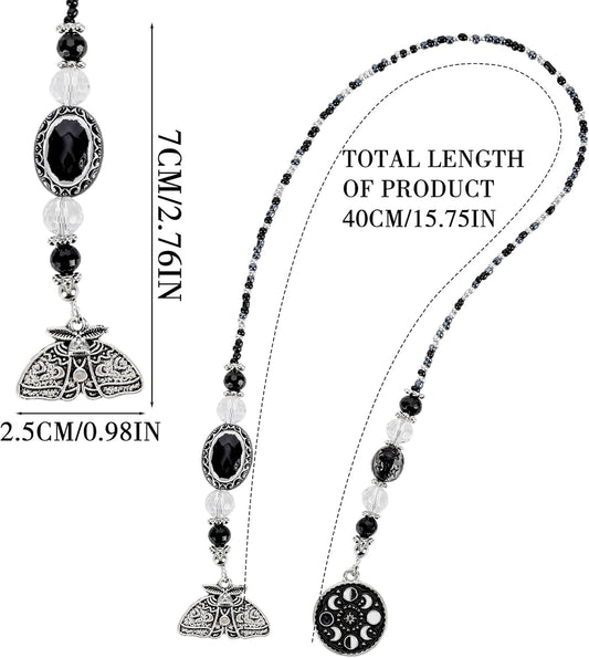 Gothic Moth Bookmark Gifts - Black Halloween Beaded Bookmarks for Women Men Book Lovers Moon Crystal Bead Chain Page Marks School Office Home Reading Accessories Bookish Gift for Birthday