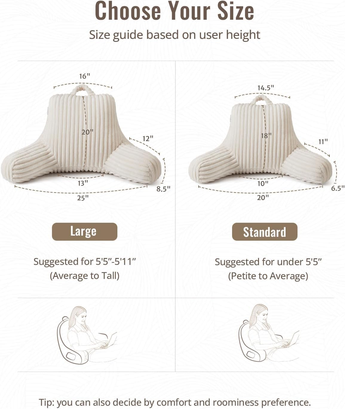 Blissful Diary Reading Pillow for Sitting in Bed, Flannel Back Pillow Bed Sitting Up for Adult & Children, Backrest Cushion for Sit Up in Couch or Floor, Dorm Essentials, Cream White
