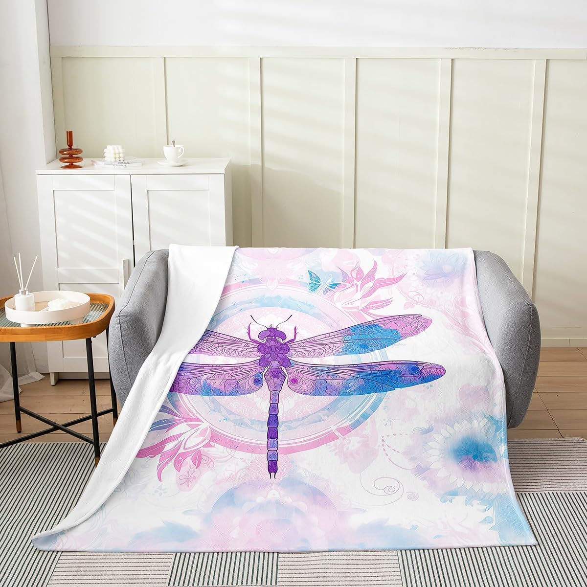 Feelyou Dragonfly Fuzzy Blanket Queen 90"x90" Boho Exotic Flannel Fleece Throw Blanket for Sofa Couch Bohemian Decor All Season Bed Blanket Plush Blanket