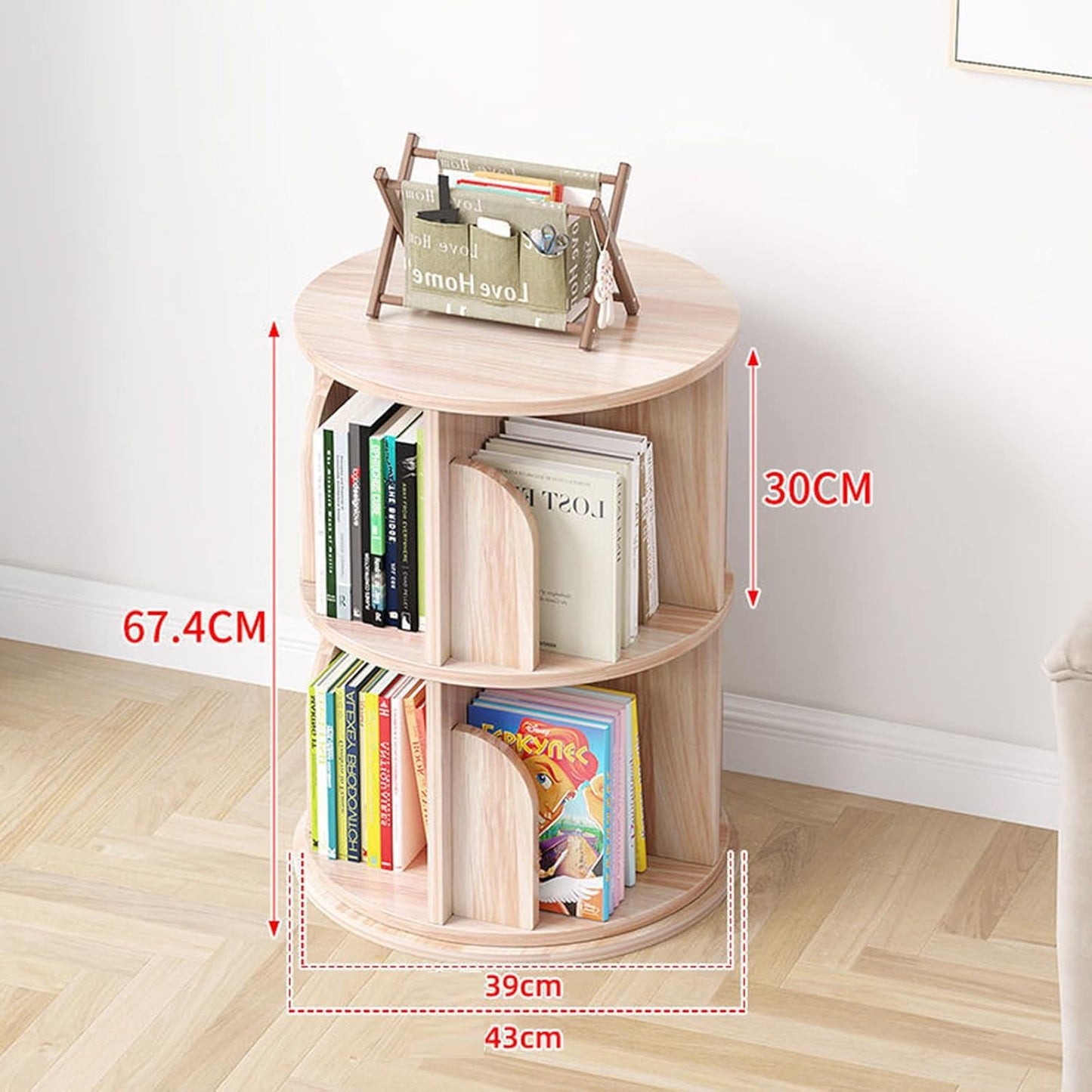 2-Tier Rotating Solid Wood Bookshelf, Stylish Bookcase Organizer for Student Dorms, Living Room & Office - Space-Saving Storage Solution with Elegant Design