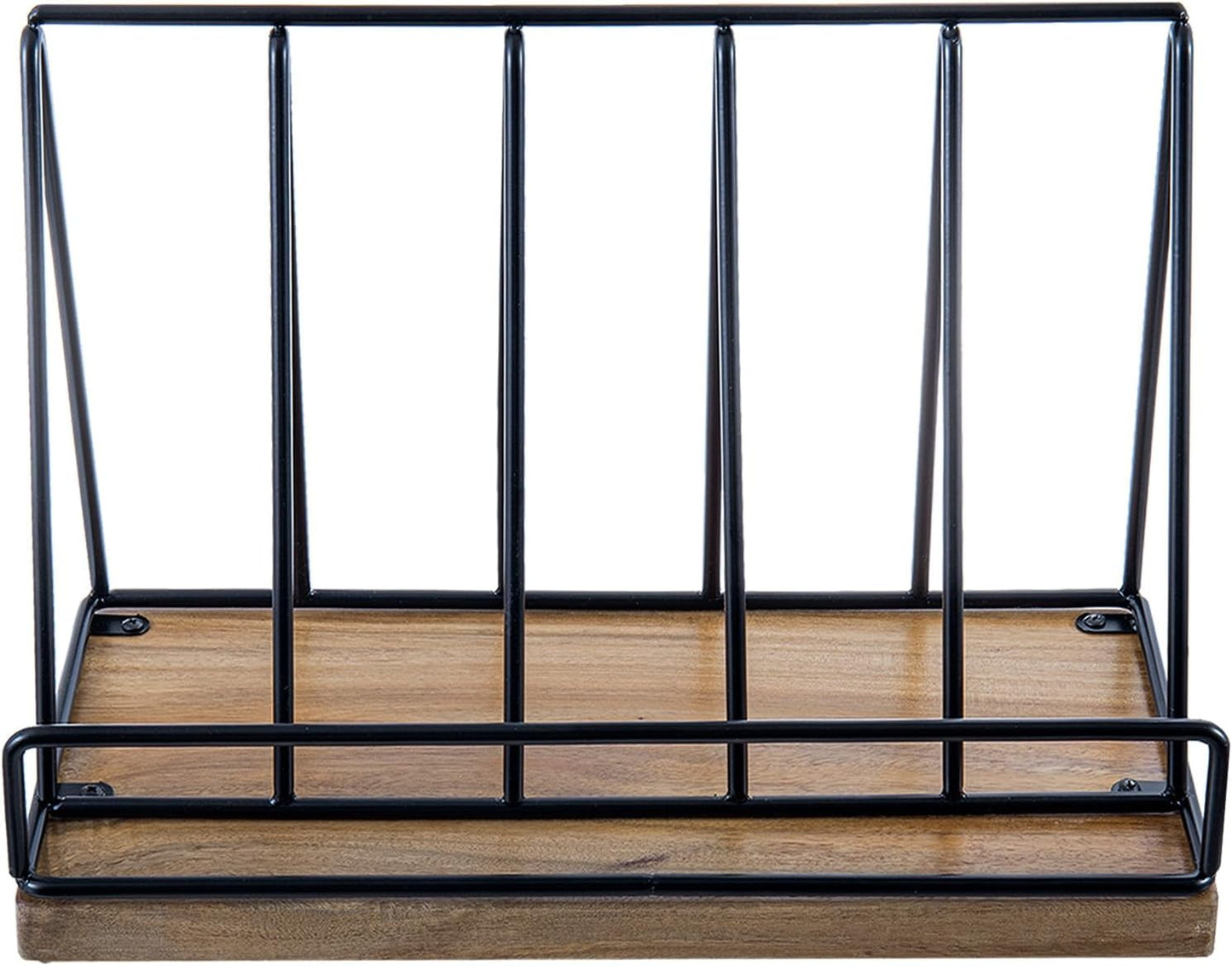 MyGift 13 Inch Premium Acacia Solid Wood and Matte Black Metal Wire Kitchen Countertop Cookbook Stand, Rustic Wooden Cooking Recipe Book Display Tablet Holder