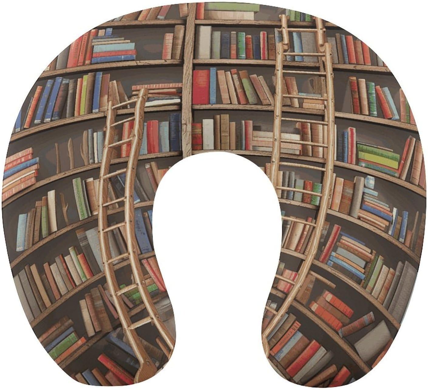Funny Book Shelves Collection and Ladder Neck Pillow Memory Foam U Shaped Pillows Portable Pillows for Shoulder Travel Head Support Pillow with Concealed Zipper for Airplane Car Home Office