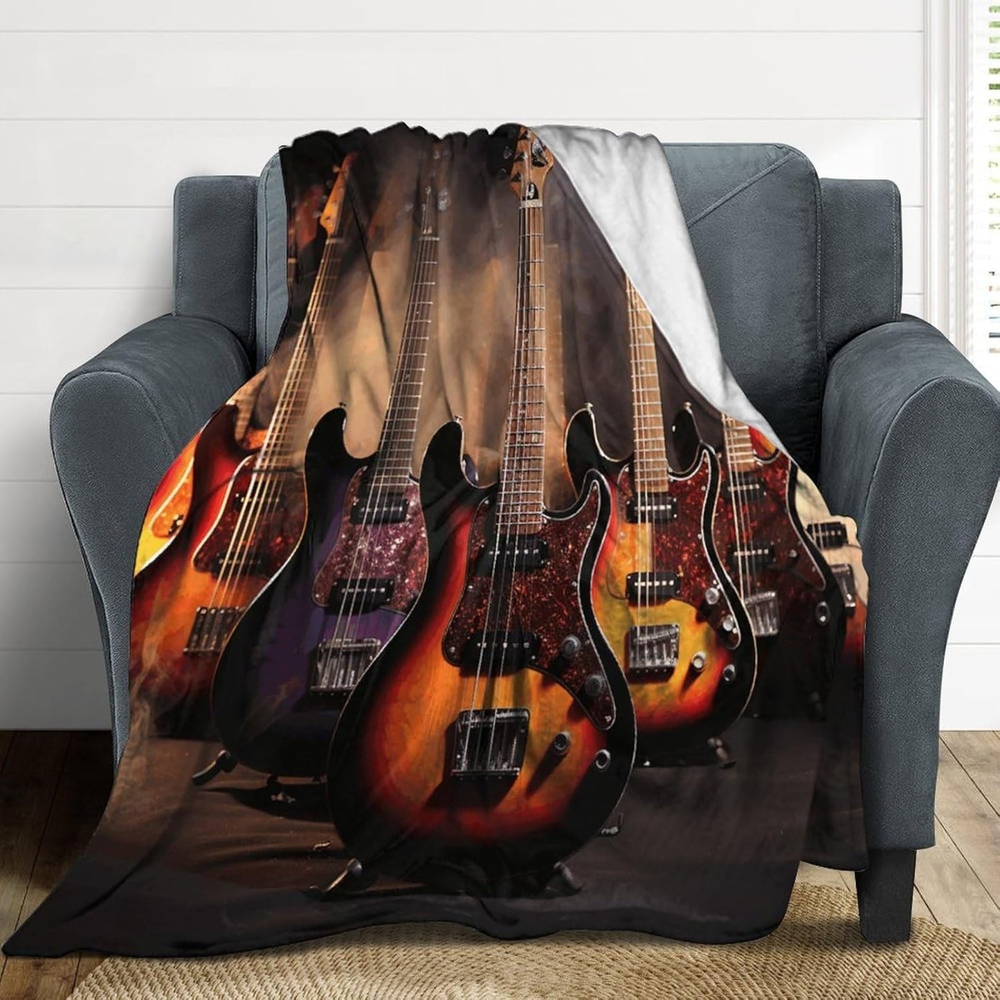 Cool Electric Guitar Blanket Chunky Fluffy Fuzzy Bed Blankets Cozy Soft Warm Winter Blankets Anti-Pilling Flannel Throw Blanket for Couch Living Room Bedroom Multiple Size