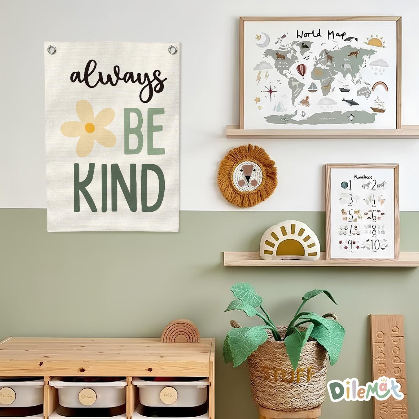 Always Be Kind Canvas Banner Wall Hanging,Boho Classroom Decor,Kids Playroom Poster Wall Decor Hanging Banner Flag for Boys Girls Toddler Nursery Room Bedroom Playroom Prints 18X25 Inch