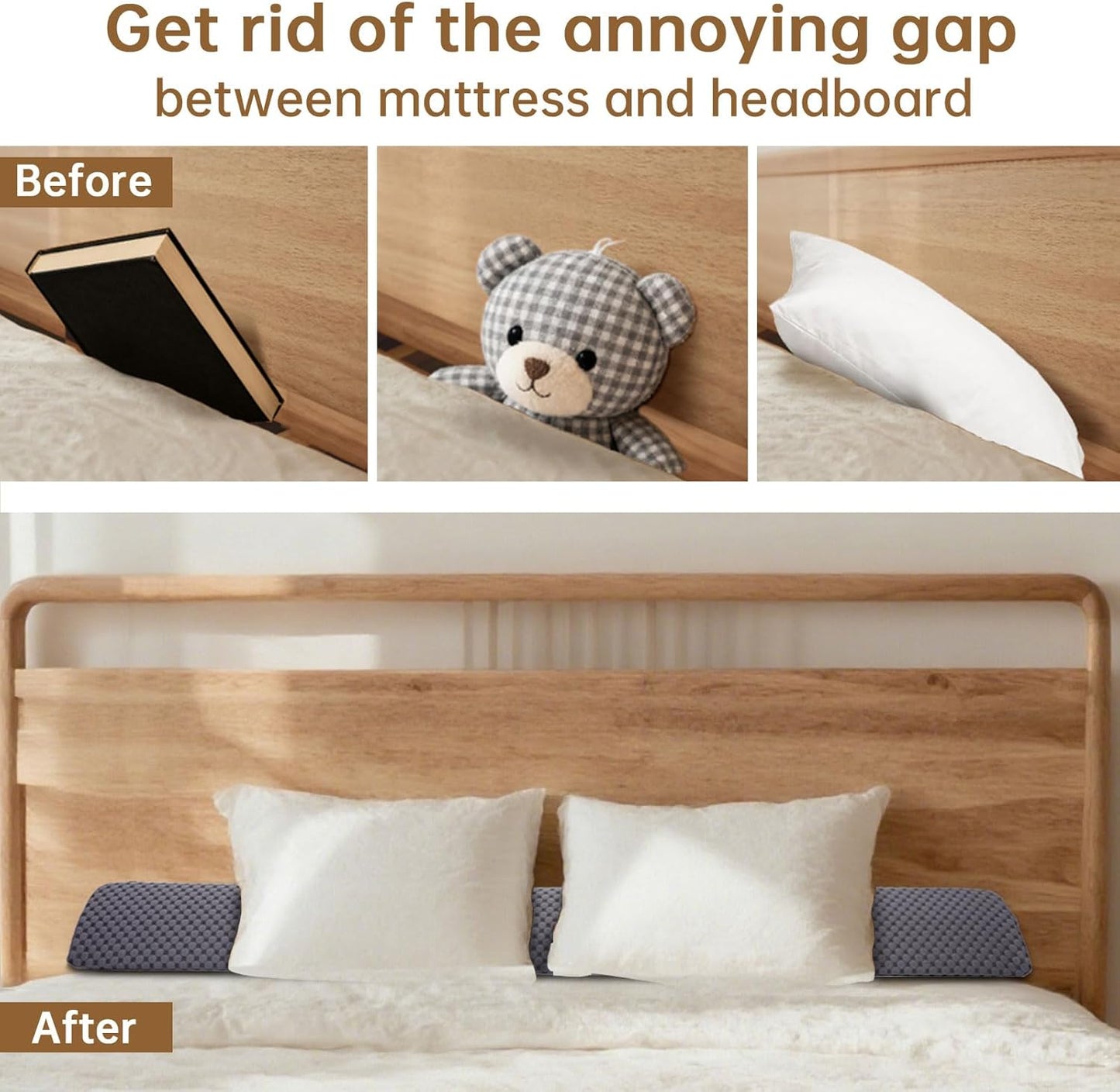 Queen Size (60"x6"x8") Bed Wedge Pillow for Headboard Mattress Gap Filler (0-6") for College Dorm Sleeping, Dark Gray