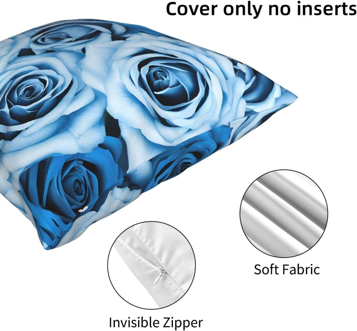 All-Season Square Pillow Covers 18"X18", Turquoise Rose, Decorative Throw Pillow Covers for Sofa Bed Couch, Hidden Zipper Cushion Cover, Square Lumbar & Accent Pillowcases for Home Decor