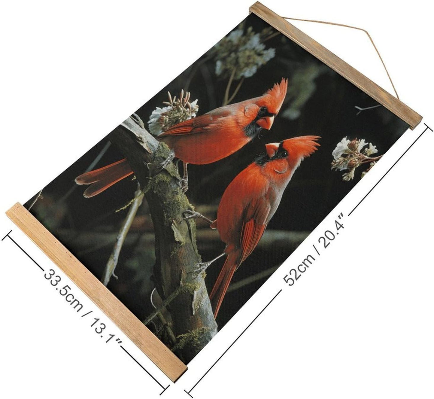 Vintage Cardinals Birds Fauna Wild Poster with Wooden Frame Personalized Linen Hanging Scroll Painting Rustic Wall Hanging Illustrative Modern Artwork Decor for Home Living Room Bedroom Office