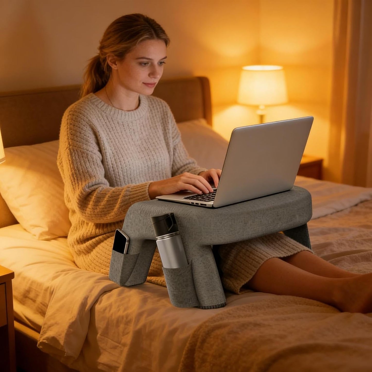 Reading Pillow - Memory Foam Bed Cushion for Comfort | Ergonomic Non Slip Support with Arm Rest Design & Lap Desk Function for Working, Crocheting, Reading Books, Laptop Use, Tablet Viewing, F