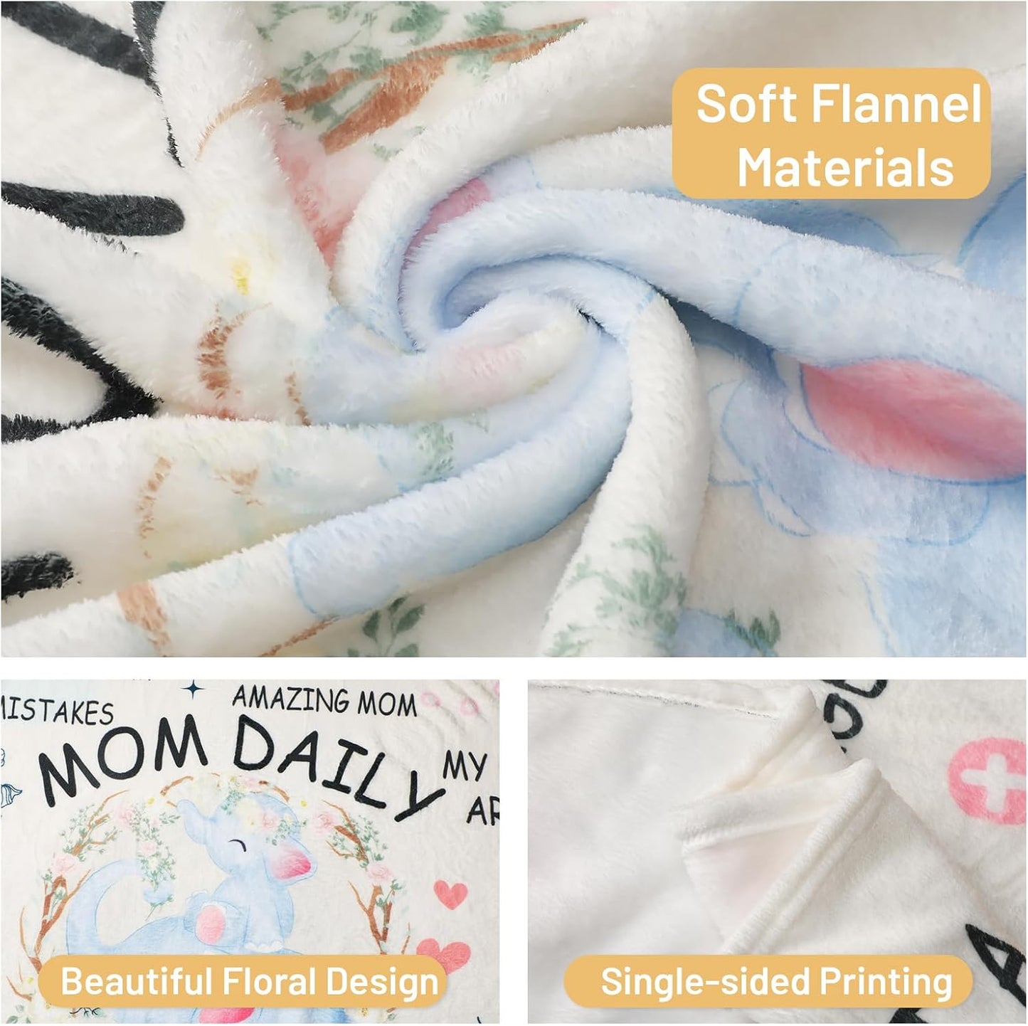 New Mom Gifts Blanket - Mama Daily Affirmations Elephant Throw 50x60, Postpartum Self Care Inspirational Gift for Mommy to Be, Boy or Girl Mom Present