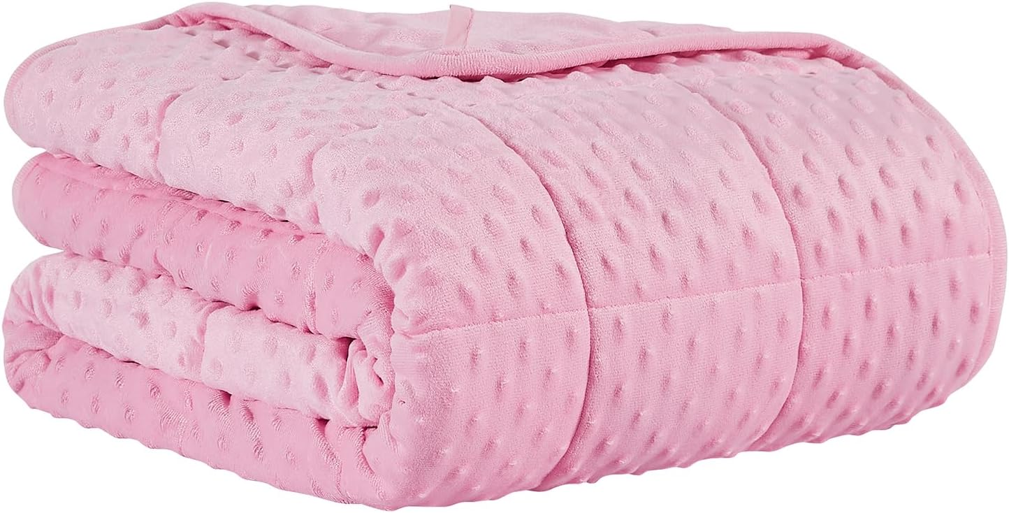 CuteKing Weighted Blanket - Weighted Blanket with Premium Glass Beads - Heavy Blanket Crystal Velvet for Comfort Sleep - Thick Blanket All Season (15lbs, 48"x72", Pink Bubble)