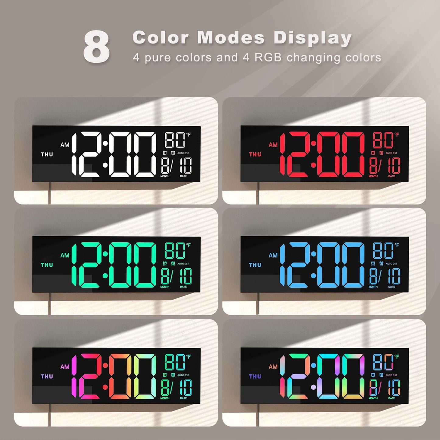 JALL 16.02'' Large Digital Wall Clock, Big LED Number Dispaly, RGB Colors, DST, Night Light for Classroom Living Room Bedroom Mounted Birthday Xmas Gift for Senior, Mem Womem