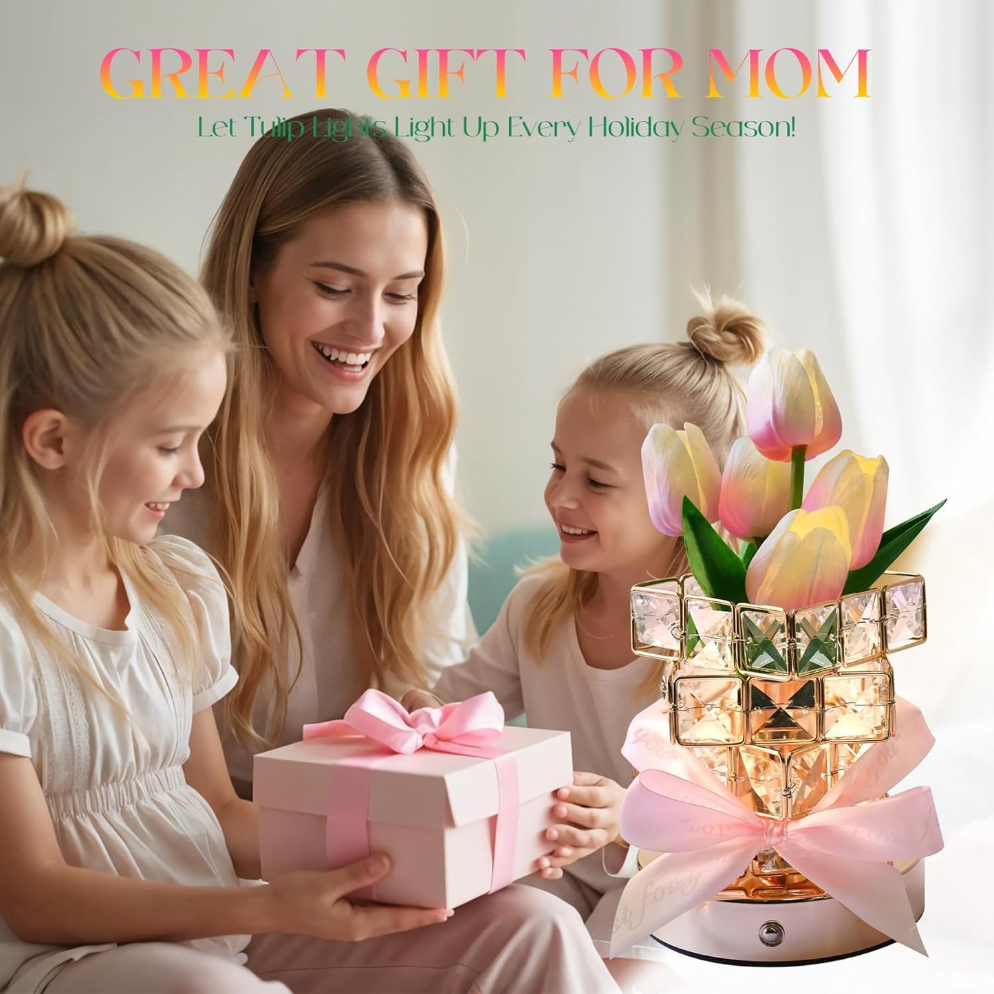 Tulips Lamp Gifts for Mom/Birthday Gifts for Women, Rechargeable Cordless Touch Table Lamp, 3 Color Colour Dimming Small Night Light-Gift for Mothers Day, Valentines Anniversary, Unique Home Decor