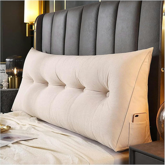 Velvet Bed Rest Reading Wedge Headboard Backrest Tufted Pillow, Soft Wedge Headboard Back Pillow for Bed Backrest Bedside Cushion with Removable Cover, Washable