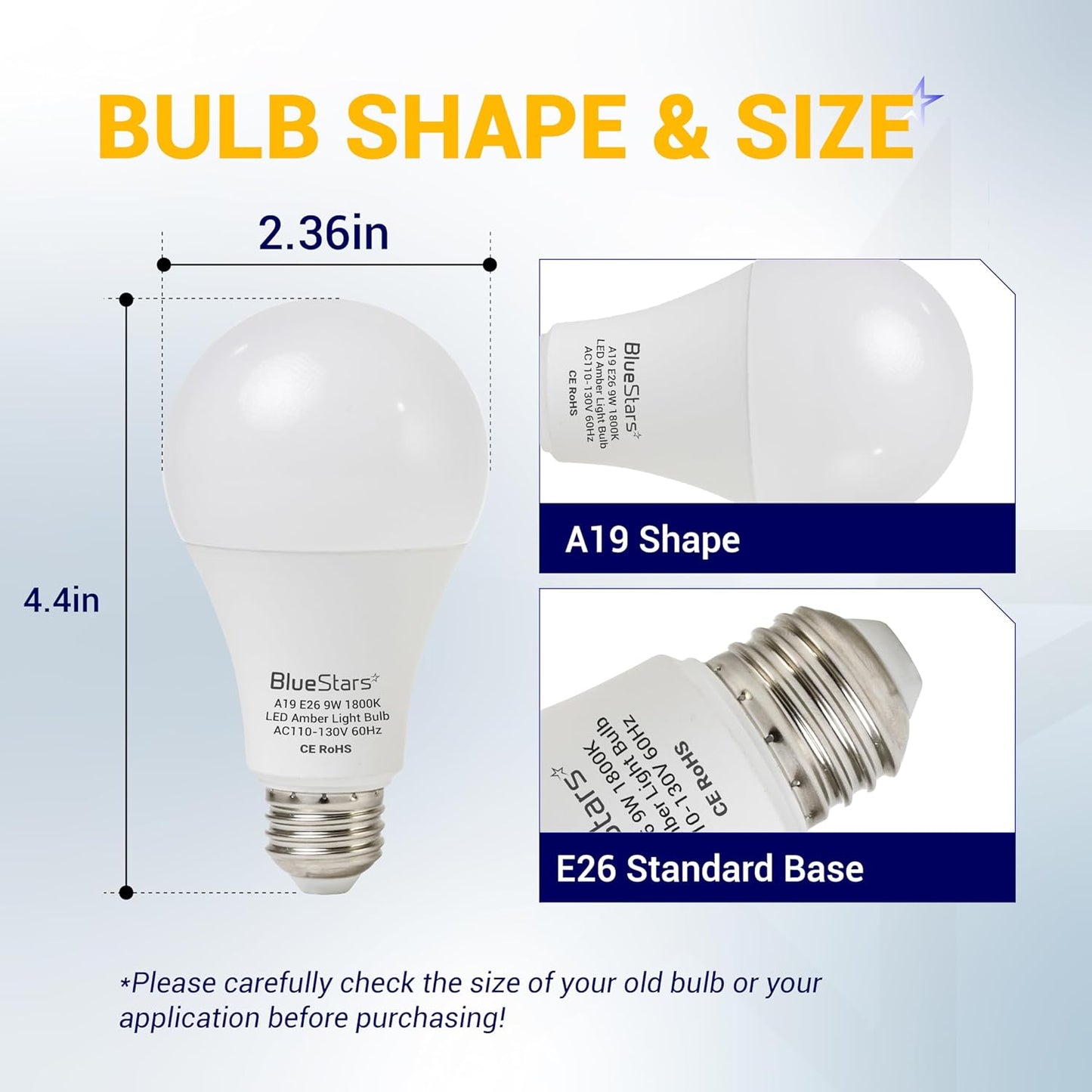 BlueStars Amber Sleep Light Bulbs Blue Light Blocking A19 9W (60 Watt Equivalent) 1800K Warm Lighting with E26 Base - Amber Soft Light Bulb for Restful Sleep Bedroom Kids Room Reading - 4 Packs