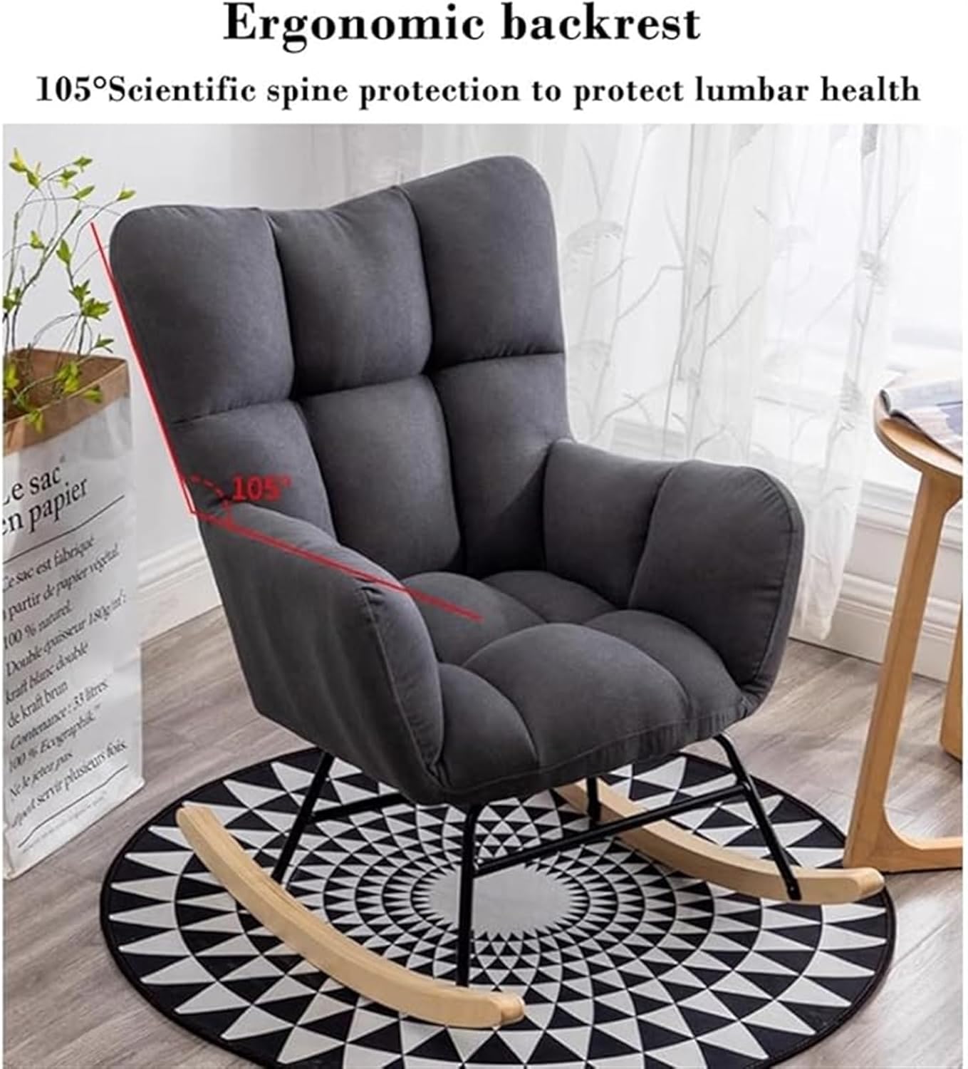 LSLYTQ Fabric Armchair with Footstool - Rocking Chair, Rocking Chair for Mid Century Living Room, Leisure Sofa Side Chair - Sledge