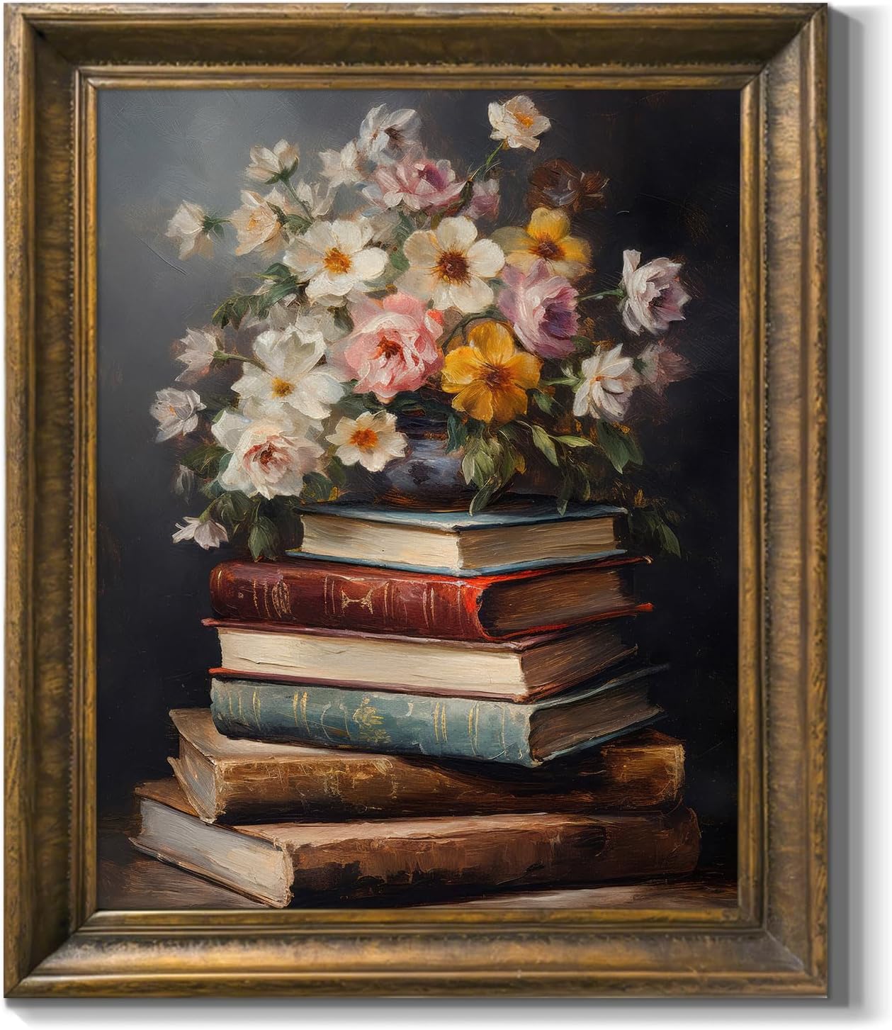 Moody Flower Books Canvas Wall Art Vintage Floral Poster Print Nature Aesthetic Artwork Spring Wildflowers Still Life Art Rustic Painting for Living Room Bedroom Office Home Wall Decor, Unframed 8x10