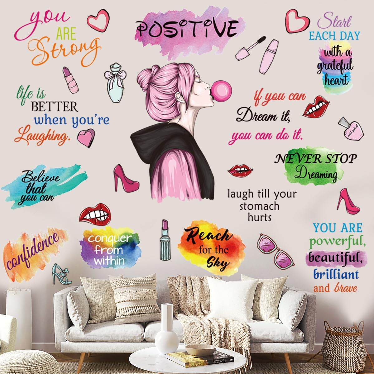 Vinyl Wall Quotes Stickers - Inspirational Peel & Stick Motivational Wall Decals for Girl Bedroom & Living Room