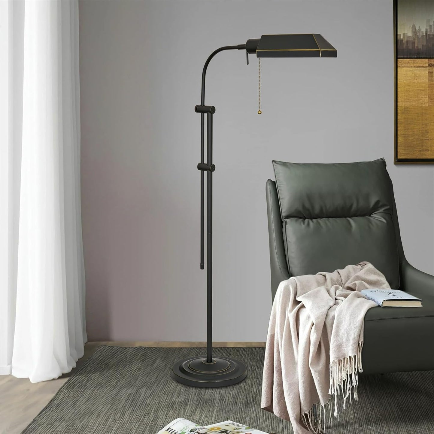 Kira Home Prescott 58" Modern Industrial Adjustable Standing Pharmacy Floor Lamp, Dark Bronze Finish, Includes 6W LED Bulb (60W eq.) Energy Efficient, Eco-Friendly, Pivot Head for Hobby/Precise Task