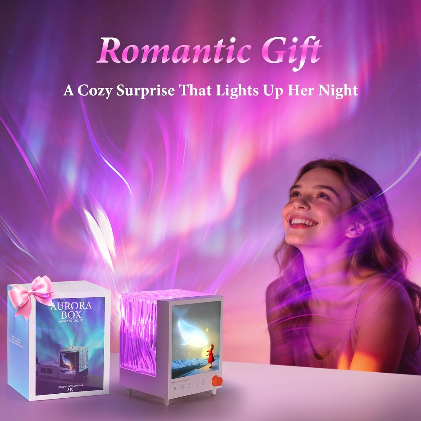 TOBTOS Northern Lights Projector with Bluetooth Speaker & White Noise - 7 Colors Ocean Wave Night Light for Bedroom, Dimmable Mood Lighting, Galaxy Projector for Kids Adults Gift