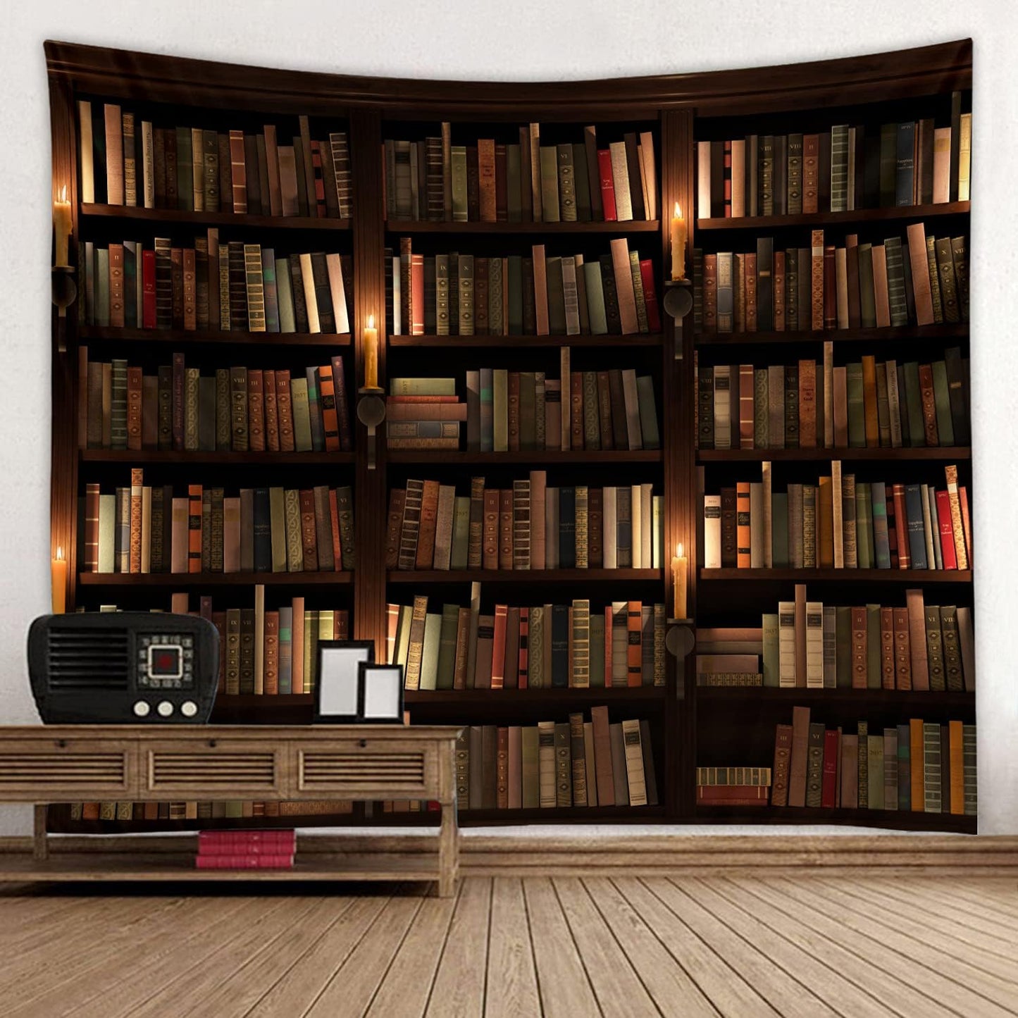 Old Bookshelf Candle Print Fabric Tapestry Decorative Wall Art Tablecloth Bedspread Picnic Blanket Beach Throw Blanket Multifunctional for Bedroom Hall Dormitory Living Room Hanging 79 x 59 inches