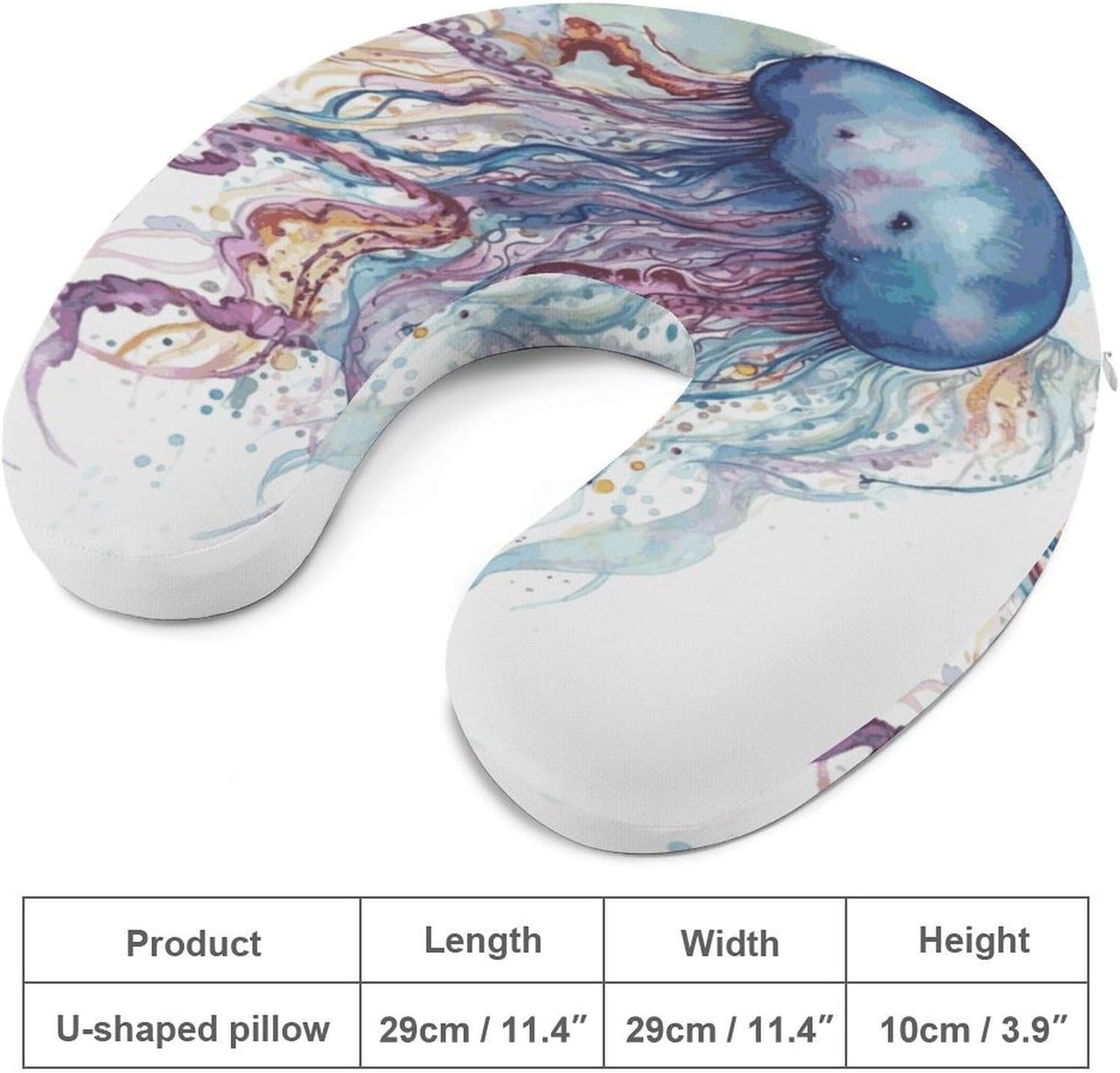 Watercolor Jellyfish Neck Pillow Memory Foam U Shaped Pillows Portable Pillows for Shoulder Travel Head Support Pillow with Concealed Zipper for Airplane Car Home Office