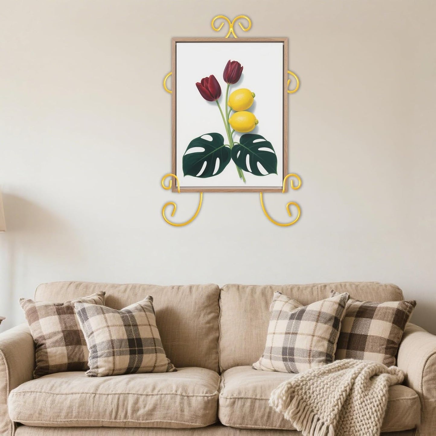 Wall-Mounted Display Easel Plate Hanger Metal Holder Hanging Rack Picture Book Stand for Wall Decoration (1, 15.7" x 9.8")
