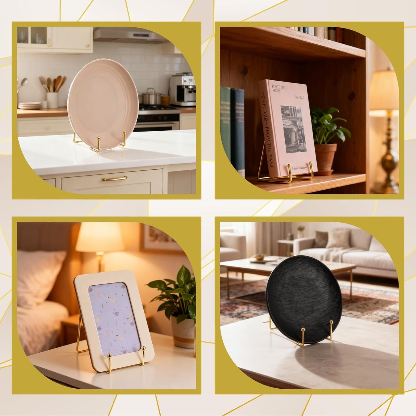 12 Pieces Gold Plate Stands for Display, Decorative Plate Holder Easel Display Stand Metal Book Displays Stand Metal Frame Holder for Picture Book Photo Easel Office Room Tabletop(6 Inch)