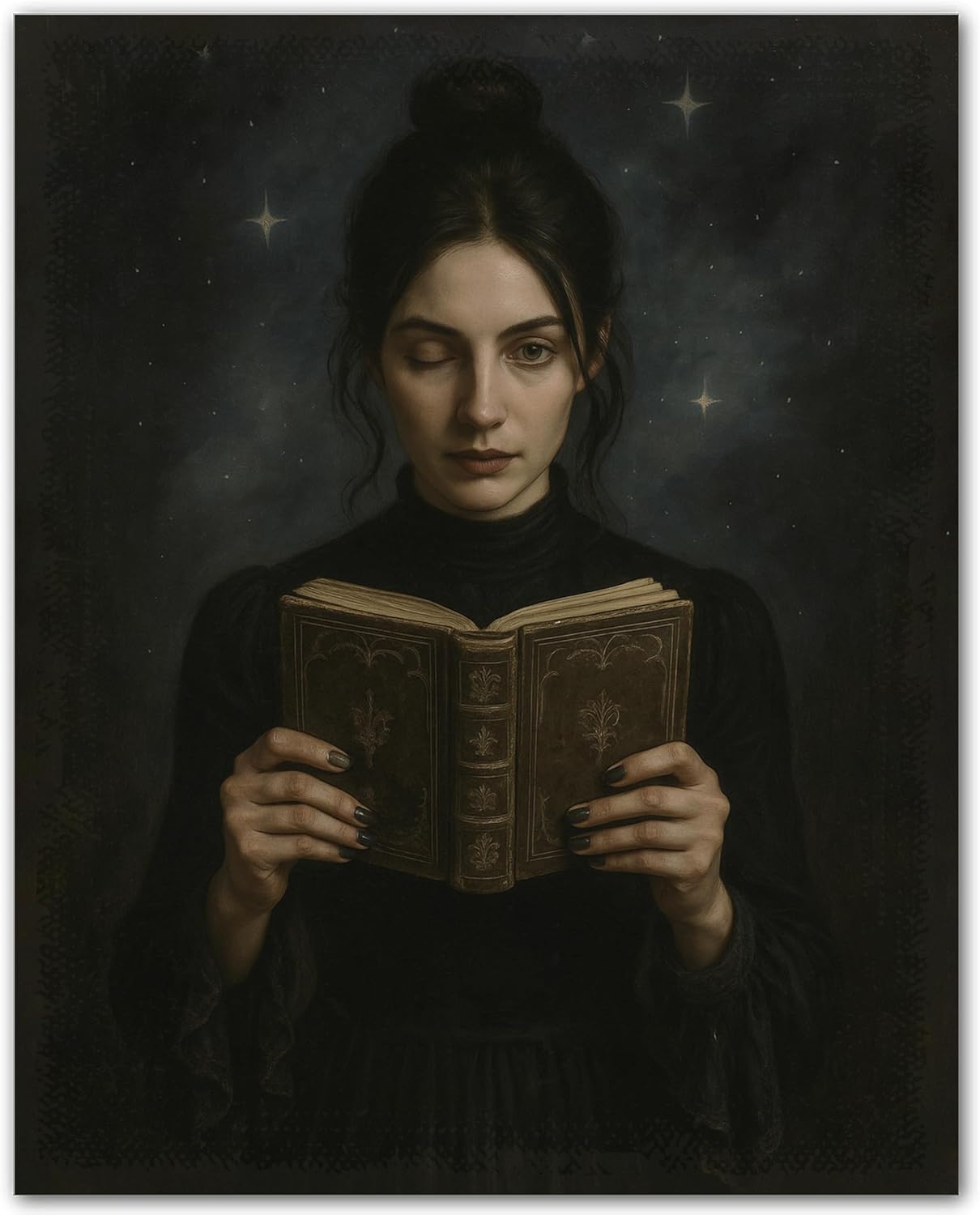 ZUKIY Gothic Reader in Shadows - Gothic Wall Art - Dark Academia Poster - Decor Wall - Artwork - Art Print - Unframed 8x10 Poster for Bedroom Office Library Studio