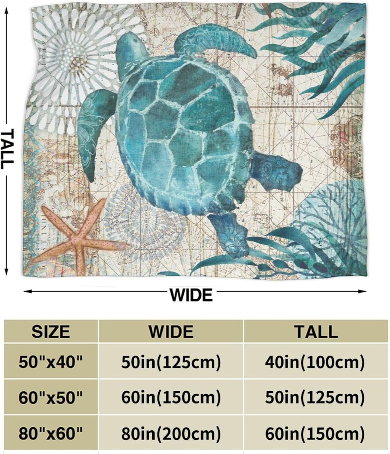 Sea Turtle Ocean Animal Landscape Fleece Throw Blanket Ultra Soft Cozy Decorative Flannel Blanket All Season for Home Bed Couch Chair Travel 50x40in
