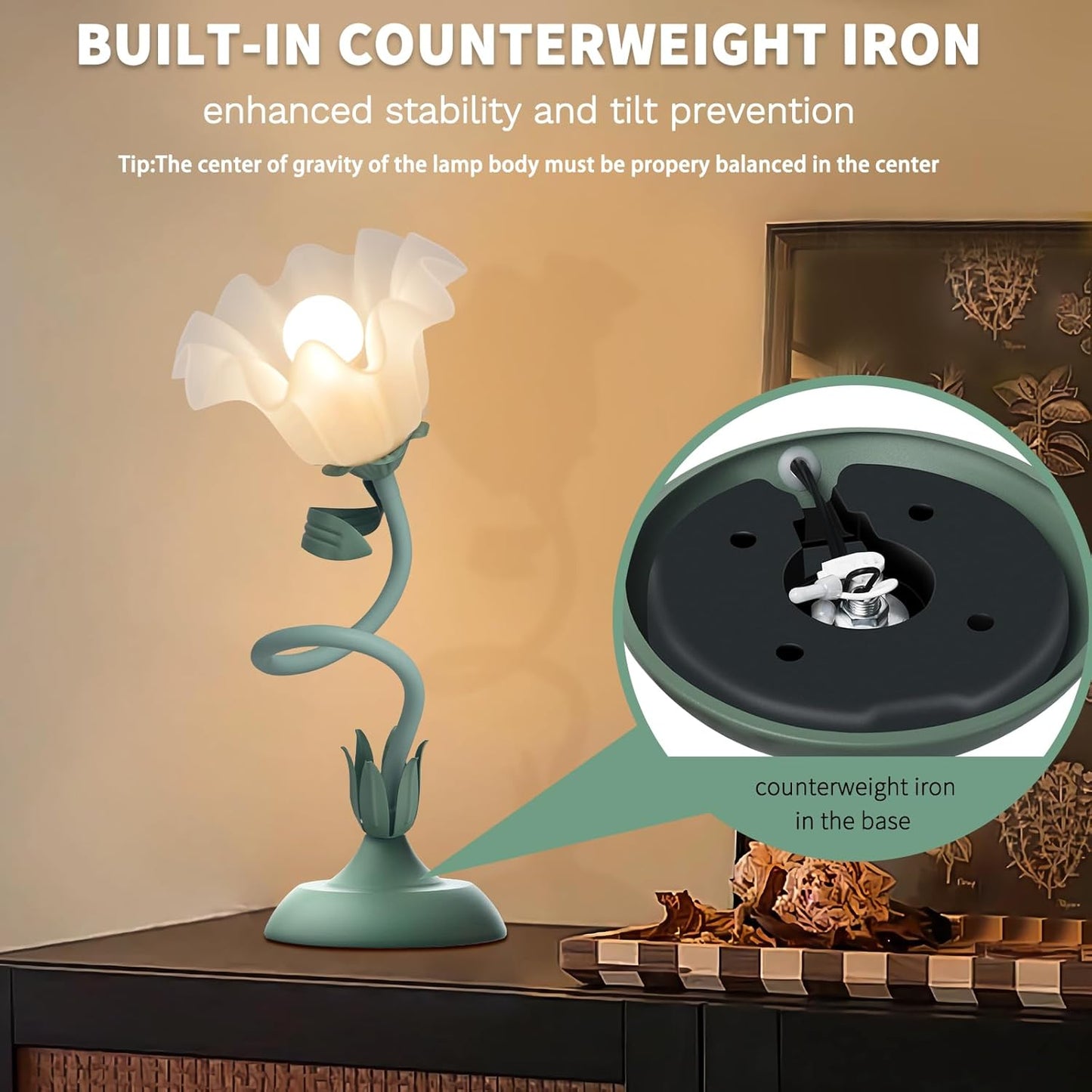 Women Bedside Table Lamps for Bedroom, Cute Flower Desk Lamp with Adjustable Flexible Gooseneck, 3 Color Temperatures Nightstand Lamp with E26 LED Bulbs, Floral Lamp for Living Room, Office,Reading