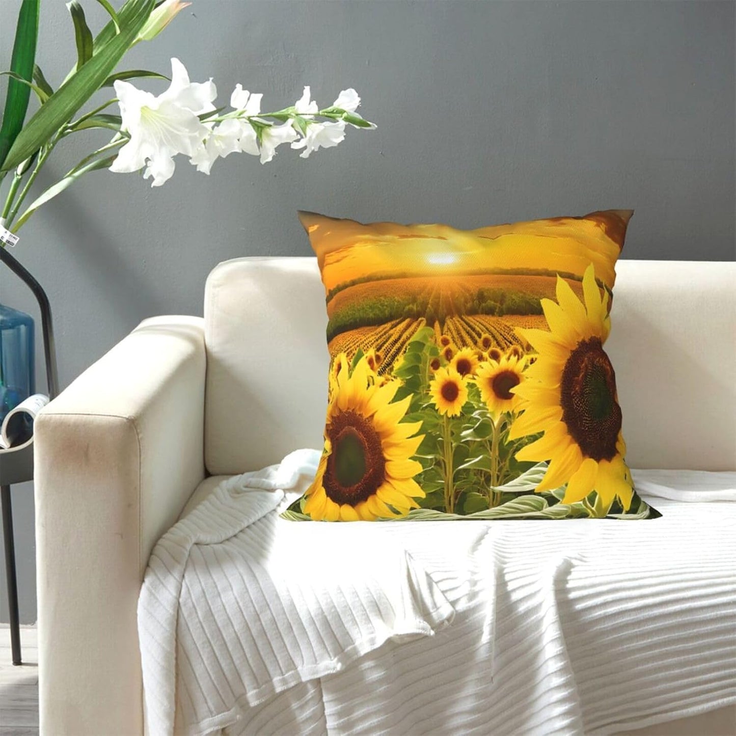 All-Season Square Pillow Covers 18"X18", Sunflower, Decorative Throw Pillow Covers for Sofa Bed Couch, Hidden Zipper Cushion Cover, Square Lumbar & Accent Pillowcases for Home Decor