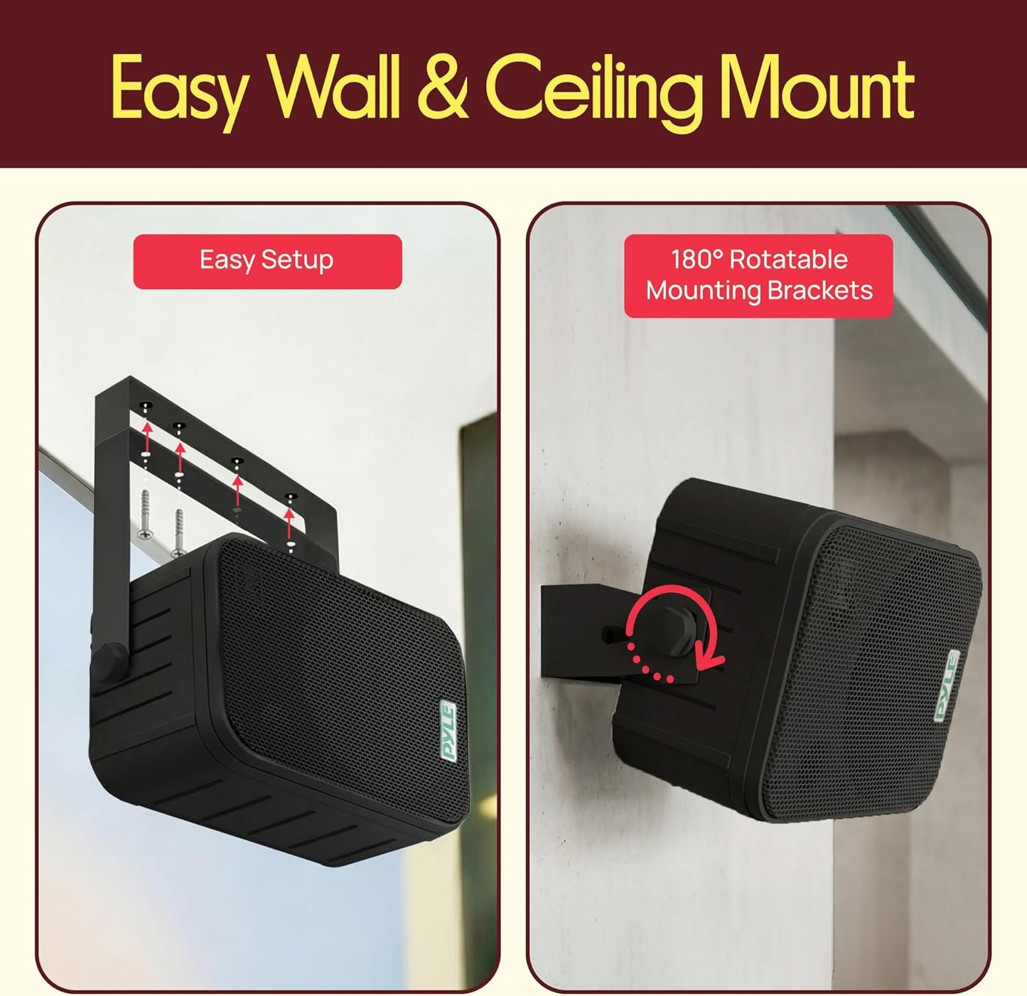 Dual Waterproof Outdoor -Speaker System - 6.5 Inch Pair of Weatherproof Wall / Ceiling Mounted -Speakers Heavy Duty Universal Mount - Use in the Pool, Patio, Indoor - Pyle PDWR50B (Black)