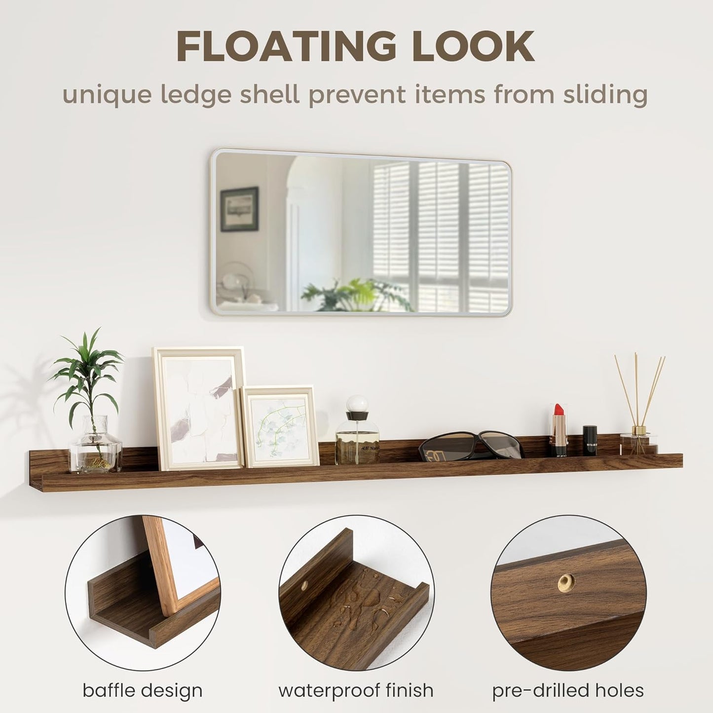 Axeman Picture Ledge Shelf | 24 Inch Floating Shelves Set of 2 | Walnut Wall Shelves with Lip | Walnut Picture Shelf for Wall with Ledge | Photo Ledges 24 Inch