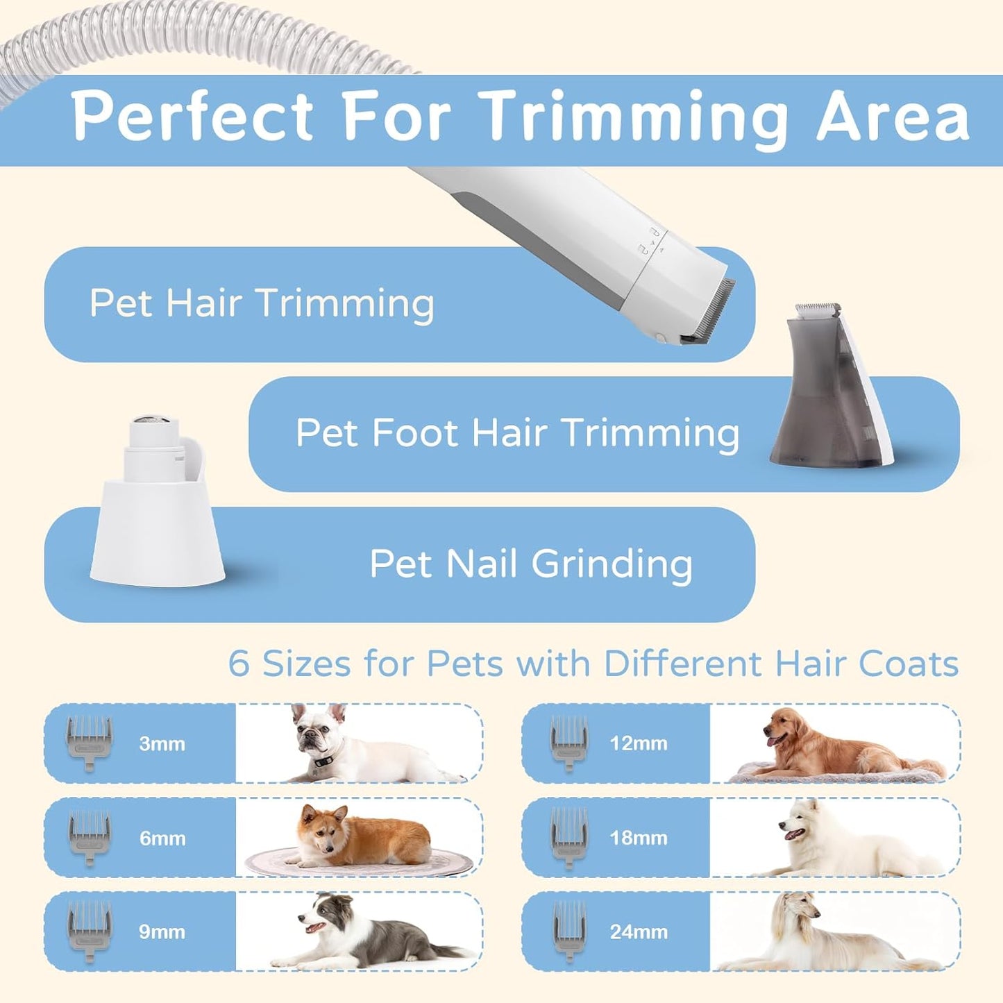 Dog Grooming Kit, Pet Grooming Vacuum with Pet Clipper Nail Grinder, Dog Hair Vacuum with 6 Pet Grooming Tools for Dogs Cats Shedding Grooming