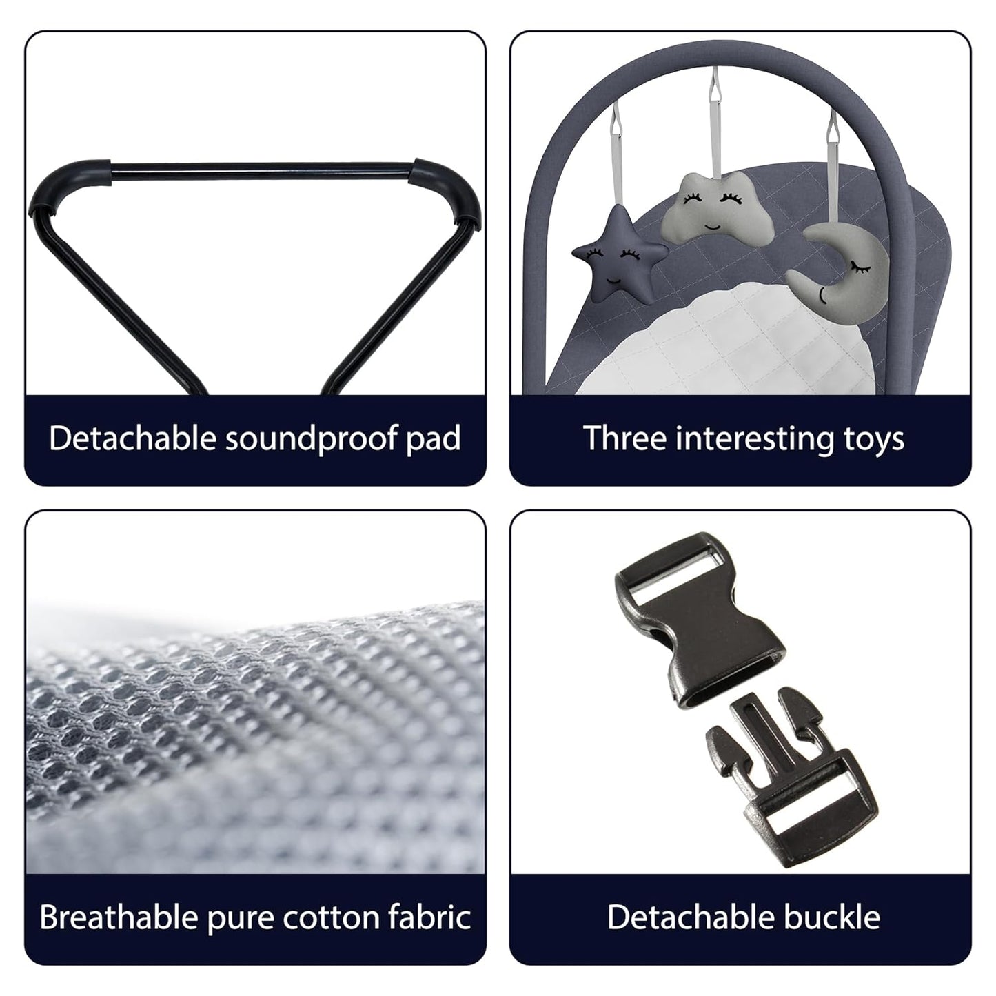 Portable Baby Bouncer Seat for Infants, 0-18 Months, 3 Modes of Use with Rocker & Stationary Options, Ergonomic Infant Chair with Hanging Toys – Grey