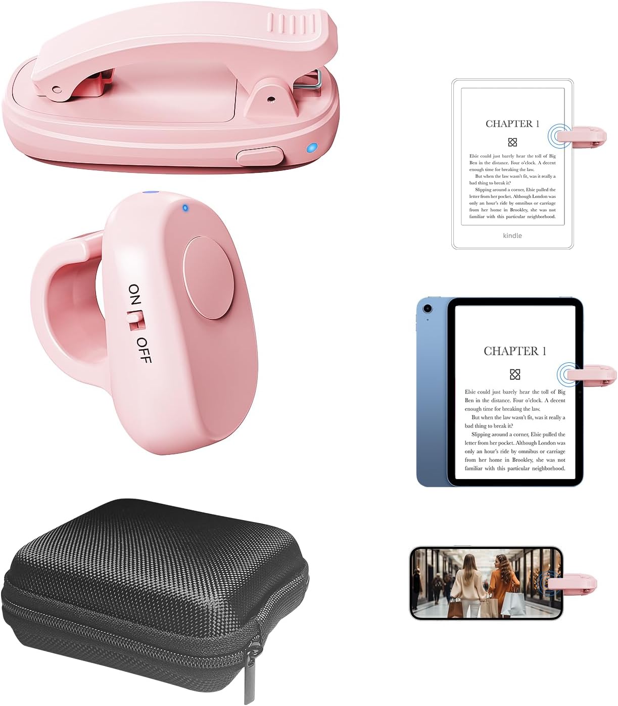 Kindle Page Turner Ring — Finger-Wear Click Controller for Comfortable One-Hand Page Turning, Ring Style Design for Reading in Bed or on The Couch（Pink）