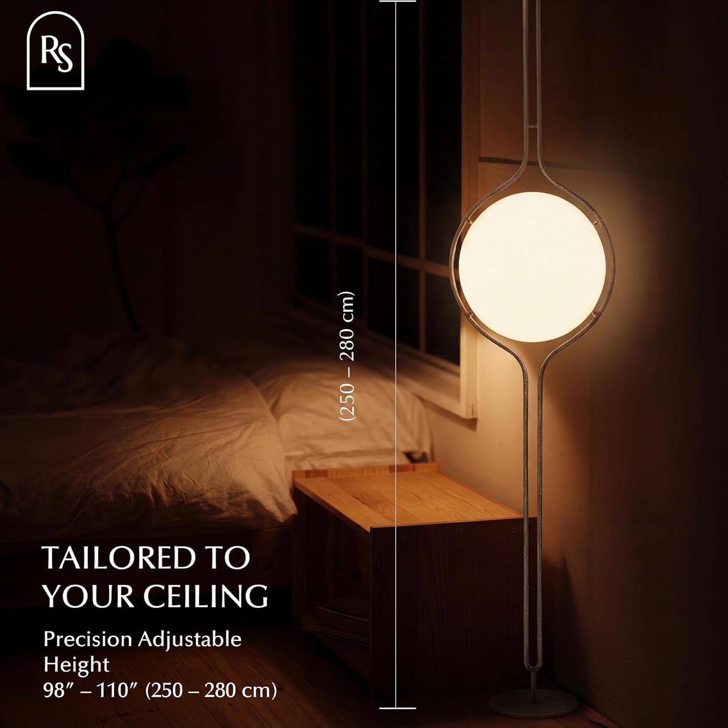 Residence Supply Zuru Floor to Ceiling Lamp - Adjustable 98"-110" Modern Pole Light with LED Bulb - Acrylic Globe Design - UL Certified - Sleek Metal Frame - Living Room & Bedroom Standing Lamp