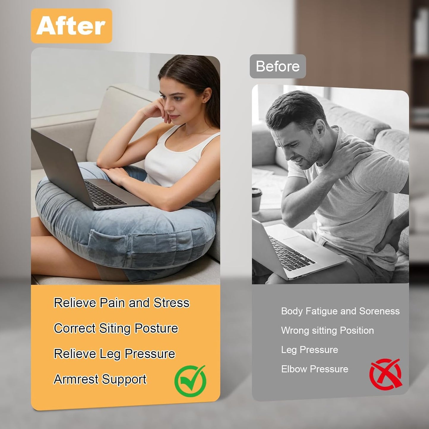 Reading Pillow for Gaming, Crochet Pillow for Lap Support, Lap Desk Pillow for Sitting in Bed or Sofa, Multi-Purpose Reading Pillow for Gaming/Working/Crocheting, Reduces Arm Pain & Fatigue, Grey