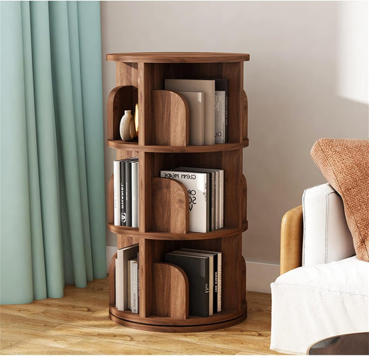360° Rotating Solid Wood Bookcase, Kids' Corner Shelf for Picture Books & Magazines, Round Floor Rack for Living Room & Playroom Storage