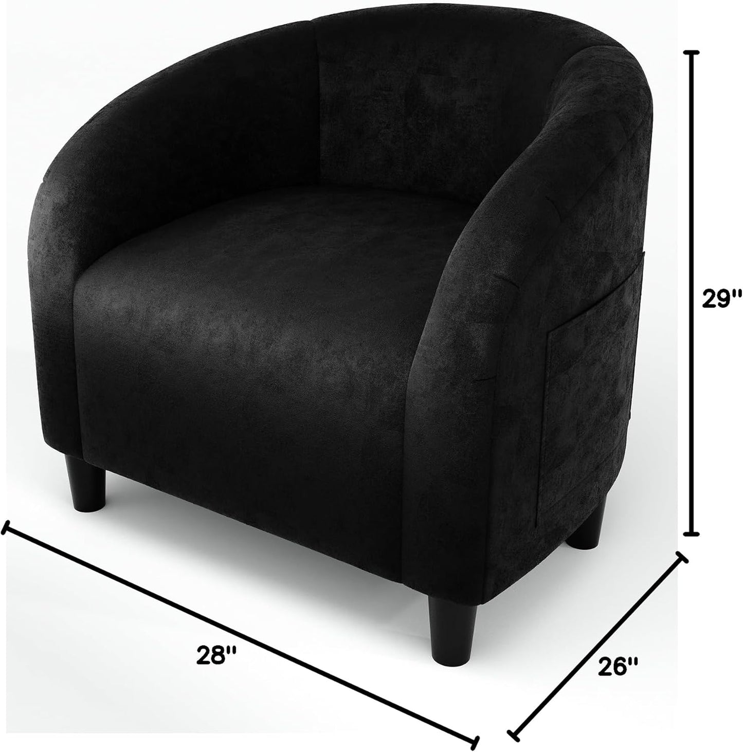 GarveeHome Accent Chair Club Chair Cozy Armrest Upholstered Velvet Barrel Chair with Solid Legs for Living Room Bedroom Study Waiting Room(Black)
