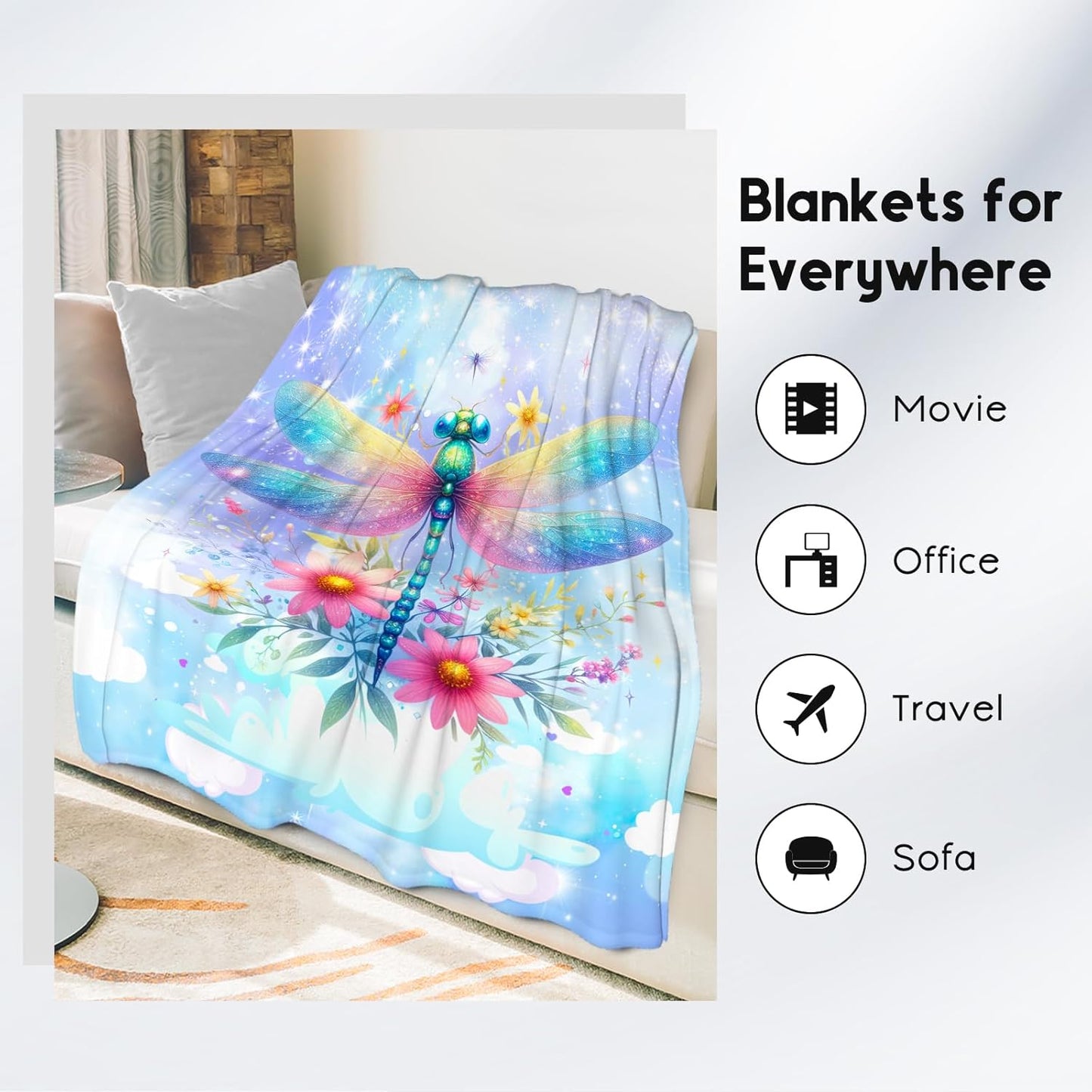Dragonfly Gifts, Blanket for Girls Women, Warm Flannel Kids Throw Dragonfly Decor for Couch, 40"x50"