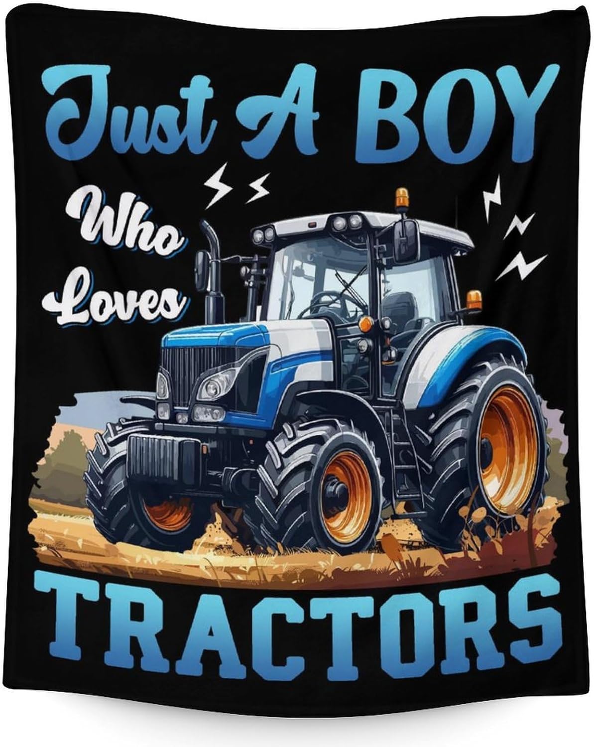 Kids Blanket, Tractor Blankets, 50 x 40 Inches Throws for Kids, Just A Boy Who Loves Tractors, Cozy Soft Black Truck Flannel Throws for Bed, Couch Sofa Party