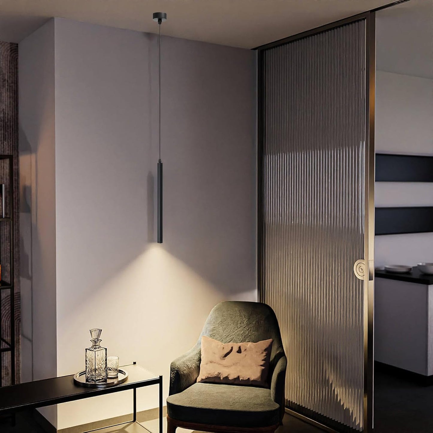 Pendant Lights Kitchen Island, Modern Black Pendant Light for Bedroom Bedside Sofa Corner, 5W Island Lights for Kitchen, Height Adjustable, 3000K, Ø1.18 x L11.8