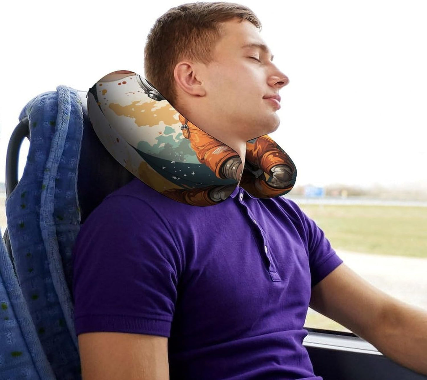 A Cartoon Rabbit Wearing A Space Suit Neck Pillow Memory Foam U Shaped Pillows Portable Pillows for Shoulder Travel Head Support Pillow with Concealed Zipper for Airplane Car Home Office