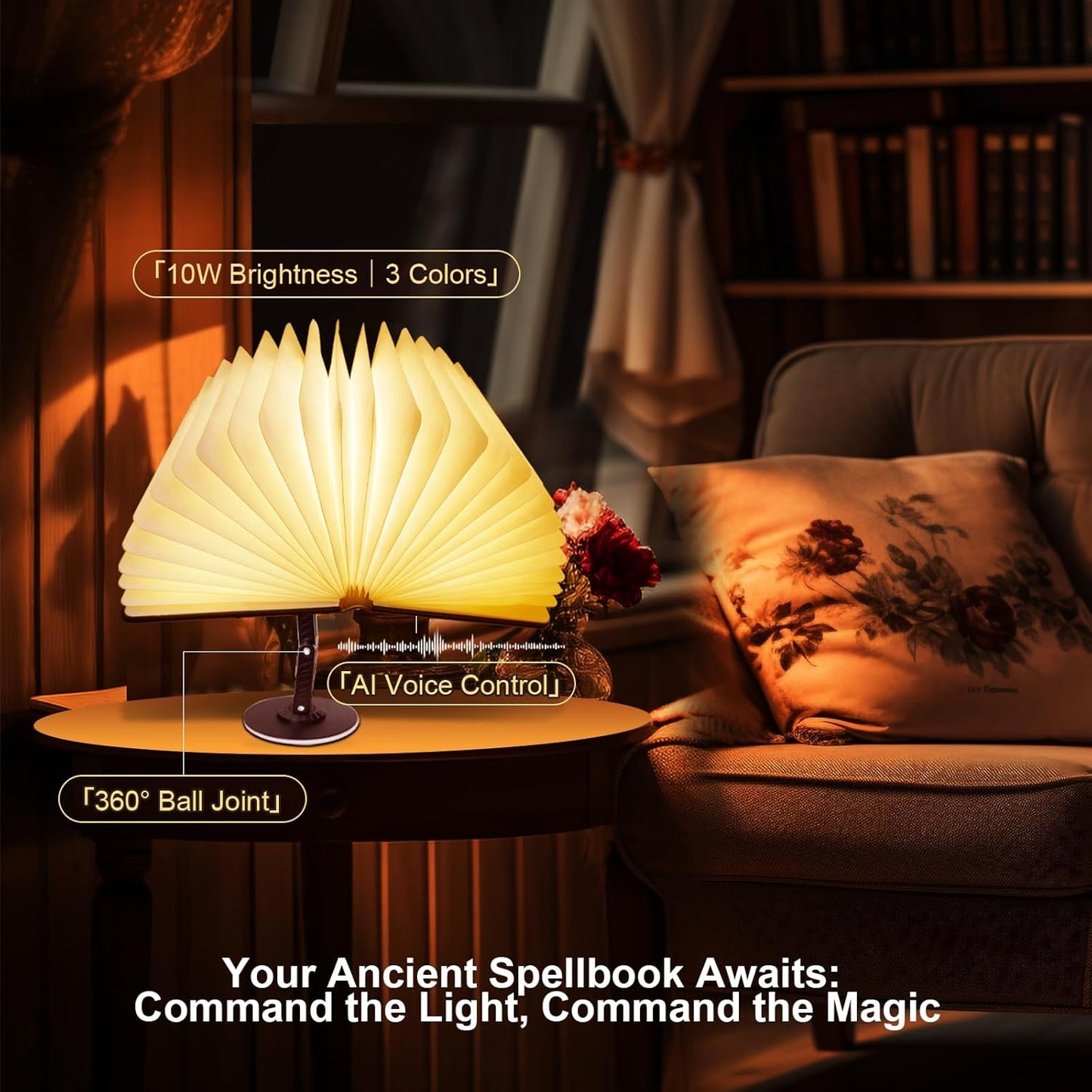 MagicBook Light - Smart Voice-Activated Book Lamp with Auto-Open/Close, Adjustable Stand & 10W RGB Desk Light for Home/Office Decor (Novelty Reading Lamp) (Art Deco 1)