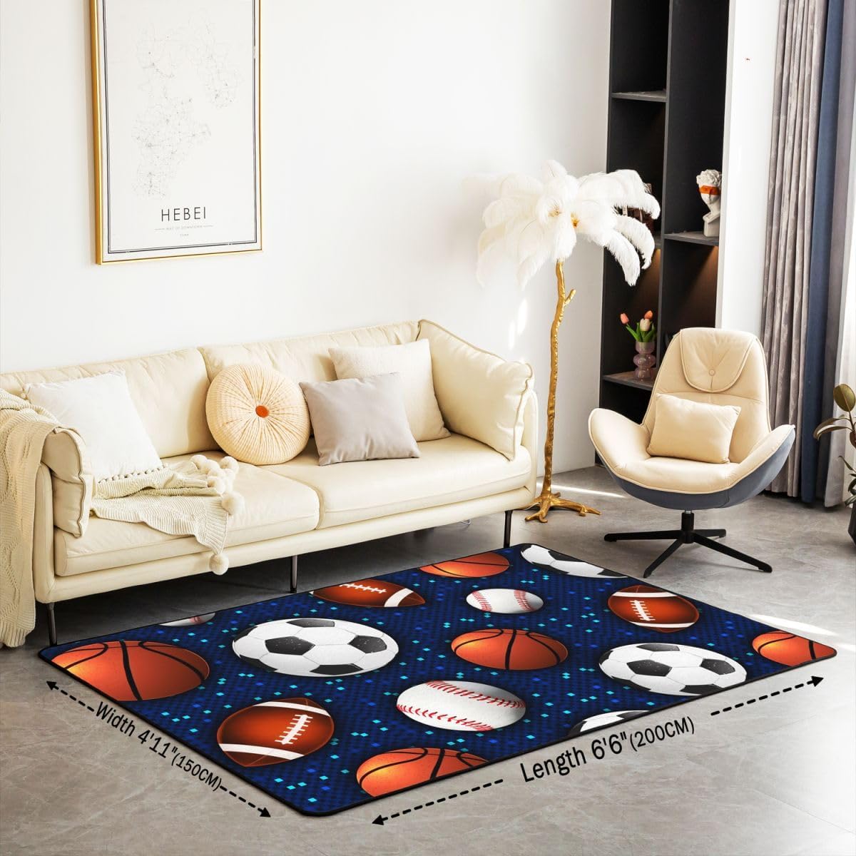 Erosebridal Ball Game Area Rug for Kids Boys Teens,Baseball Carpet 5x7,Basketball Soccer Indoor Floor Mat,Glowing Neon Sports Theme Area Runner Rug for Living Room Bedroom